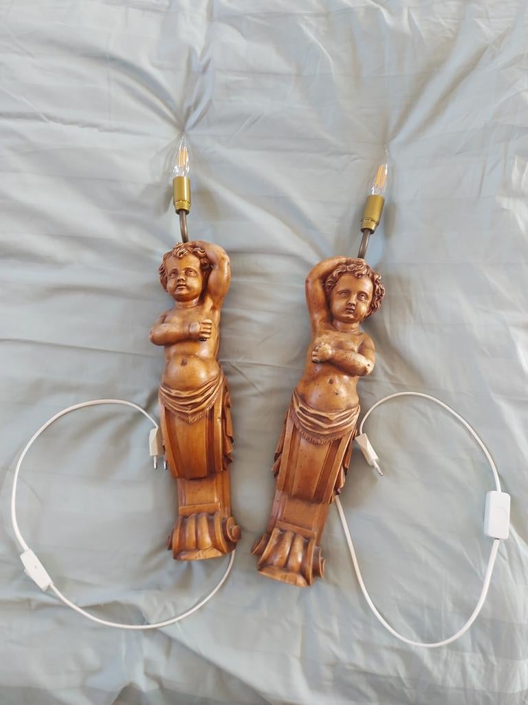 Set van 2 vintage cherubijn wandlampen, Ophalen of Verzenden