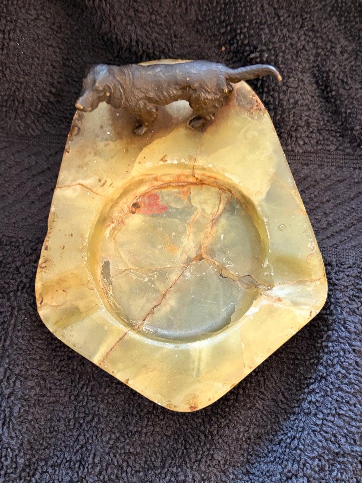Vintage onyx asbak met bronzen teckel beeldje, Ophalen of Verzenden