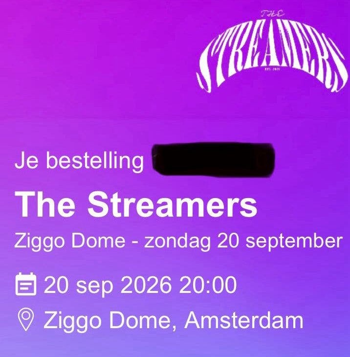 2x zitplaatsen | zo 20 sept | The Streamers | Ziggo Dome, Drie personen of meer