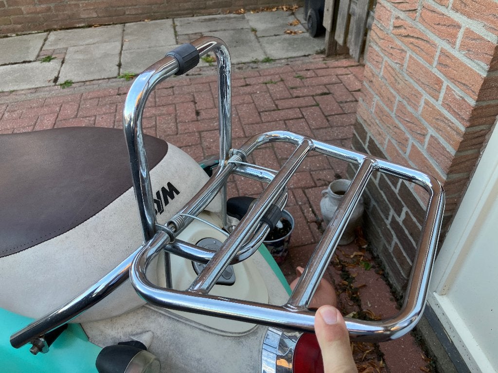 Bagagerek Sym Mio Chrome 1e model Mio achterdrager, Ophalen of Verzenden, Zo goed als nieuw, Sym