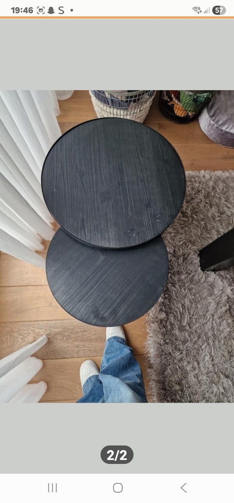 2 bijzet tafeltjes, Huis en Inrichting, Tafels | Bijzettafels, Ophalen, Gebruikt, Rond, Minder dan 55 cm