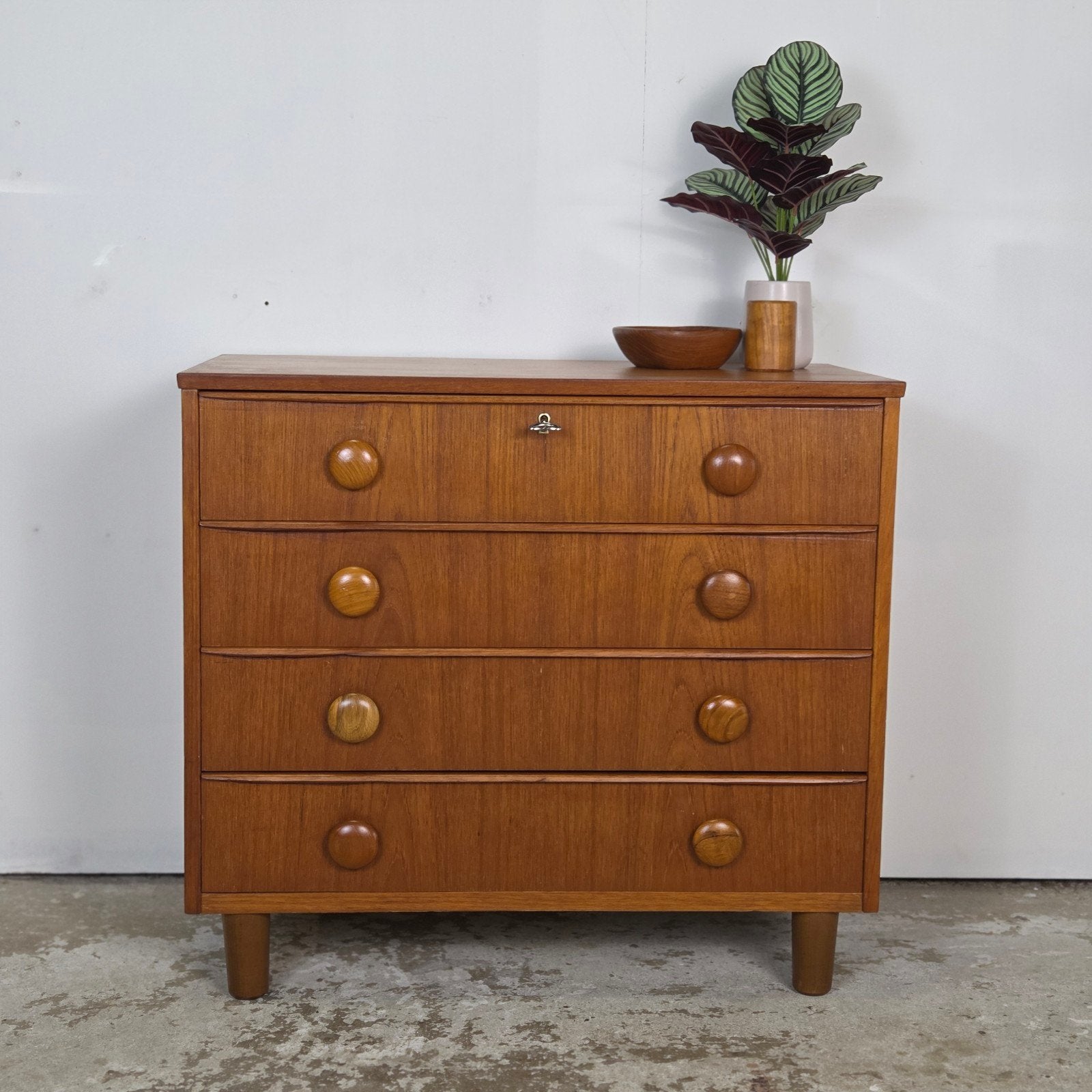 Scandinavische vintage teakhouten ladekast, 4 lades, Huis en Inrichting, Ophalen, Gebruikt, 50 tot 100 cm, 3 of 4 laden