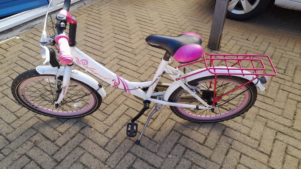 Kinderfiets model Angel 20inch, Ophalen, Zijwieltjes, Gebruikt, Terugtraprem