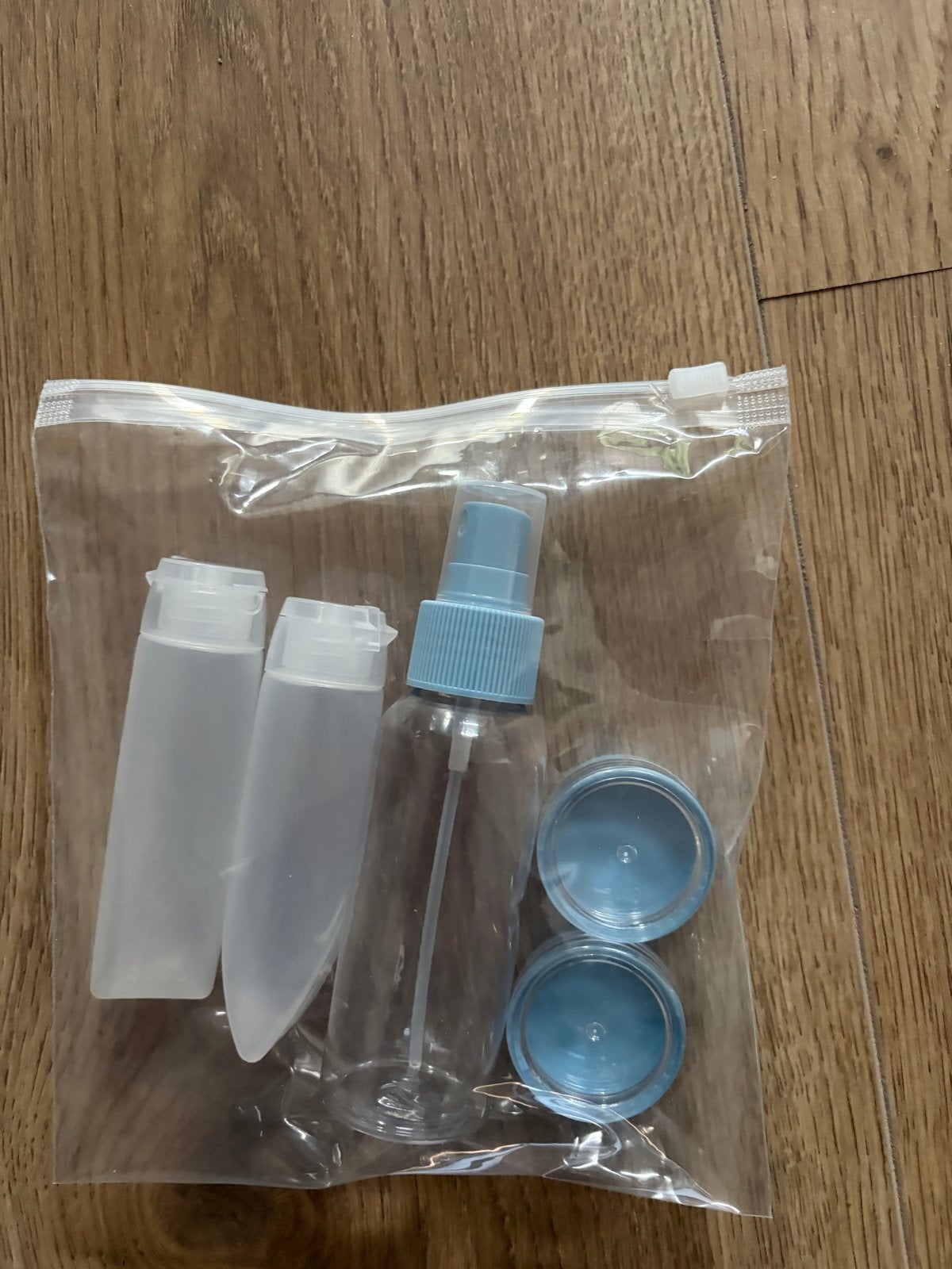 Setje reisflesjes (5 stuks) met blauwe dop, Blauw, Nieuw, Ophalen of Verzenden, Handen en Nagels
