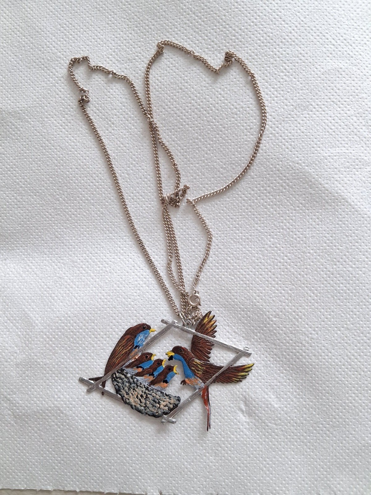 Antieke zilveren ketting met prachtige grote hanger vogels, Ophalen of Verzenden, Zilver, Ketting