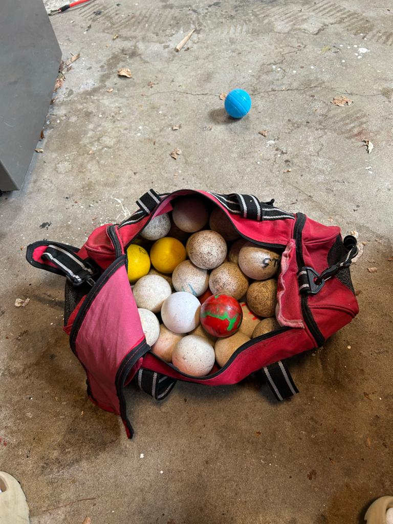 Tas met ongveer 50 hockeyballen, Sport en Fitness, Hockey, Ophalen of Verzenden, Tas