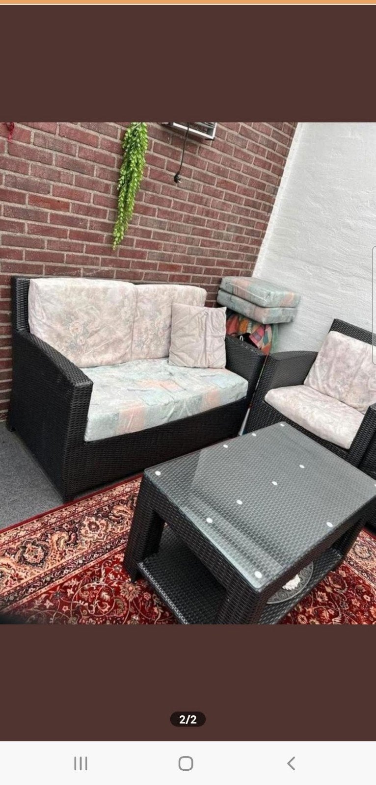 Wicker Loungeset met Tafel en Kussens, Ophalen, Gebruikt, 3 zitplaatsen, Bank