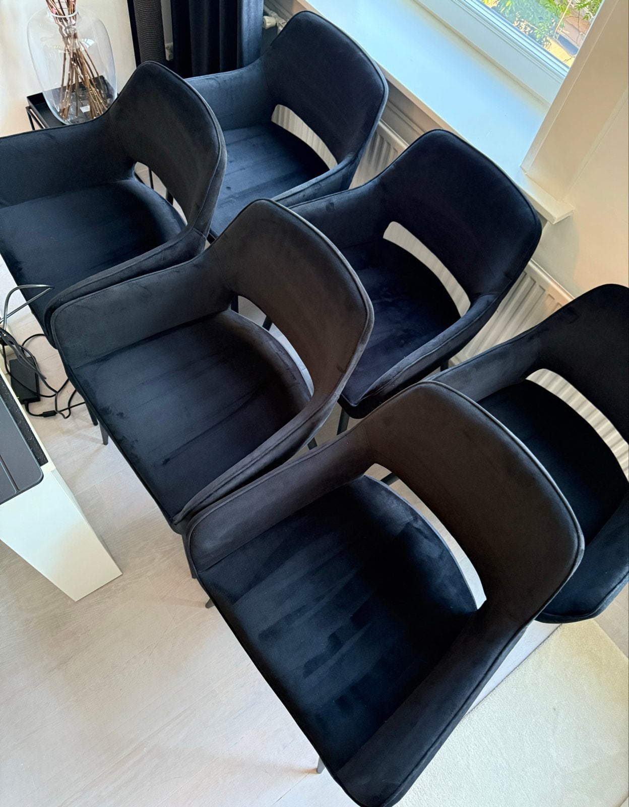 Moos Benz eettafelstoelen-set van 6-black velvet, Ophalen, Zwart, Zo goed als nieuw, Stof