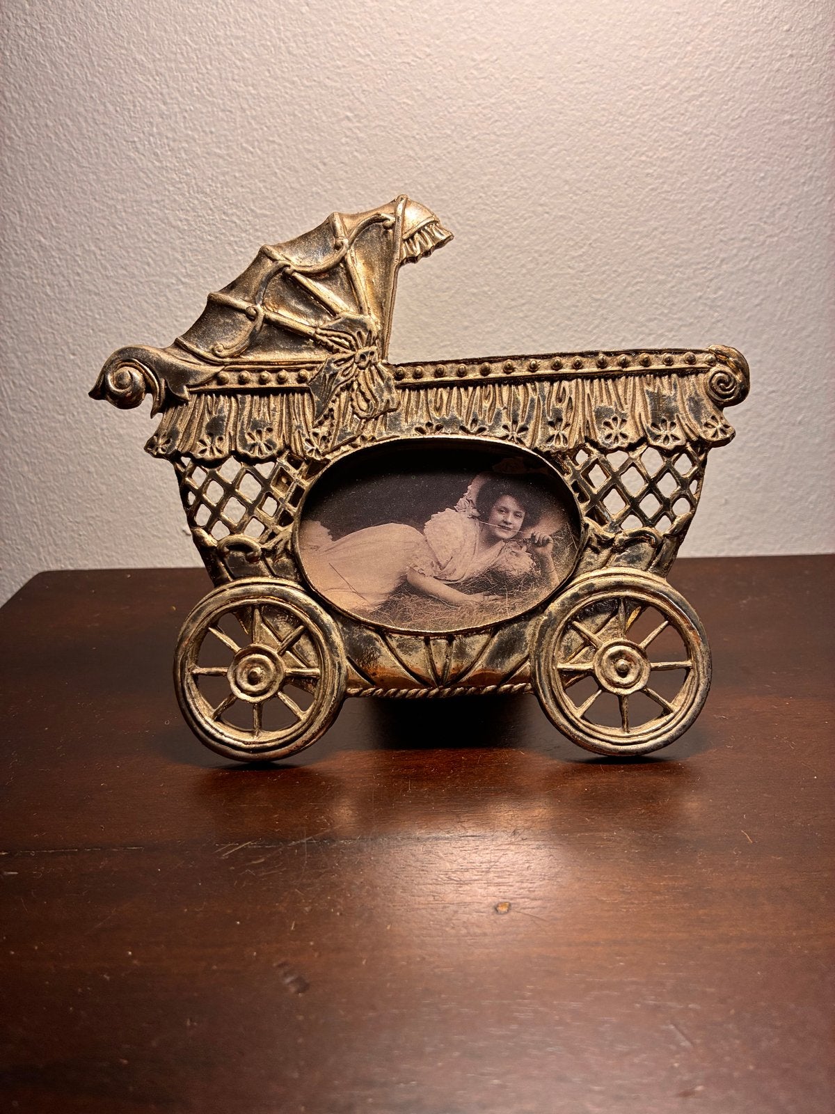 Antieke Gouden Kinderwagen Fotolijstje, Ophalen