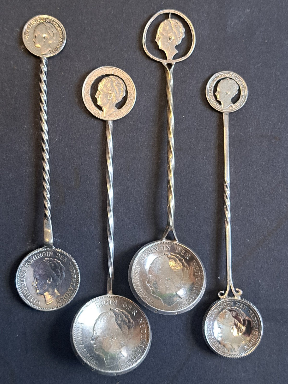 Setje met 4 zilveren muntlepels, Ophalen of Verzenden