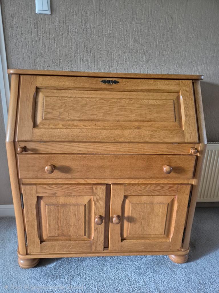 GRATIS  gratis Eiken secretaire met klep en lades GRATIS!, Ophalen, Gebruikt, Klassiek, Landelijk