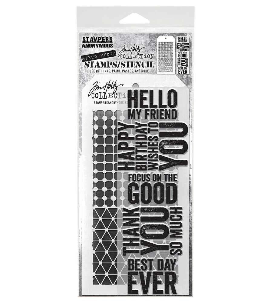 Stampers Anonymous Tim Holtz Stamps + Stencil Set #140, Verzenden, Nieuw, Clearstamp