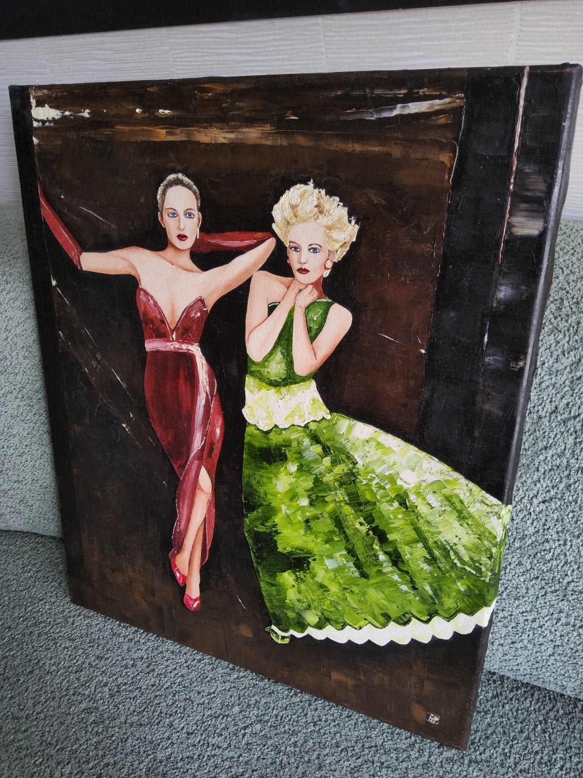 Modern schilderij: Twee elegante dames, Ophalen, Met textuur, Overige materialen, Figuren