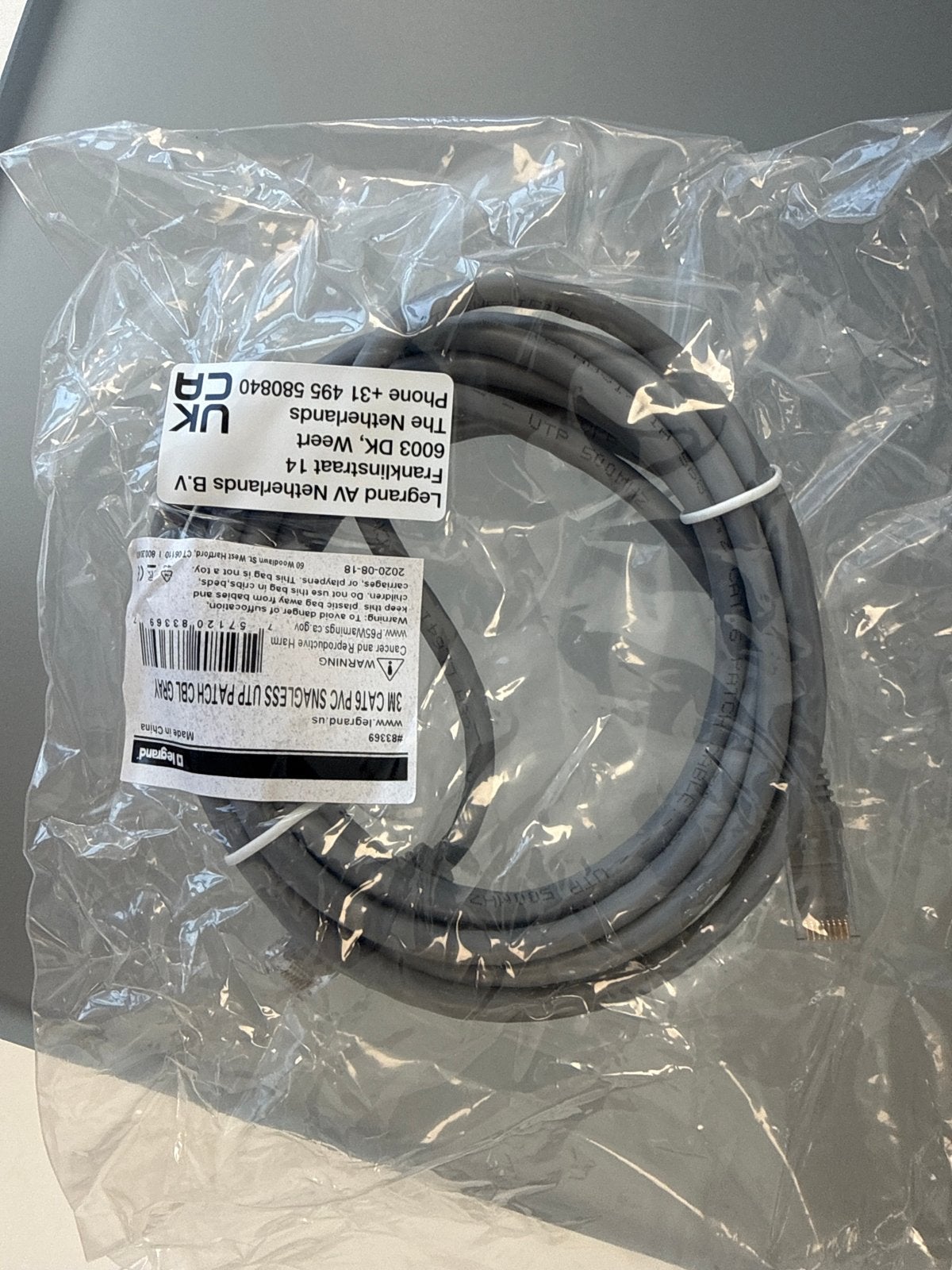 22x Legrand 3M CAT6 PVC Snagless UTP Patch Kabels Grijs, Ophalen, Nieuw