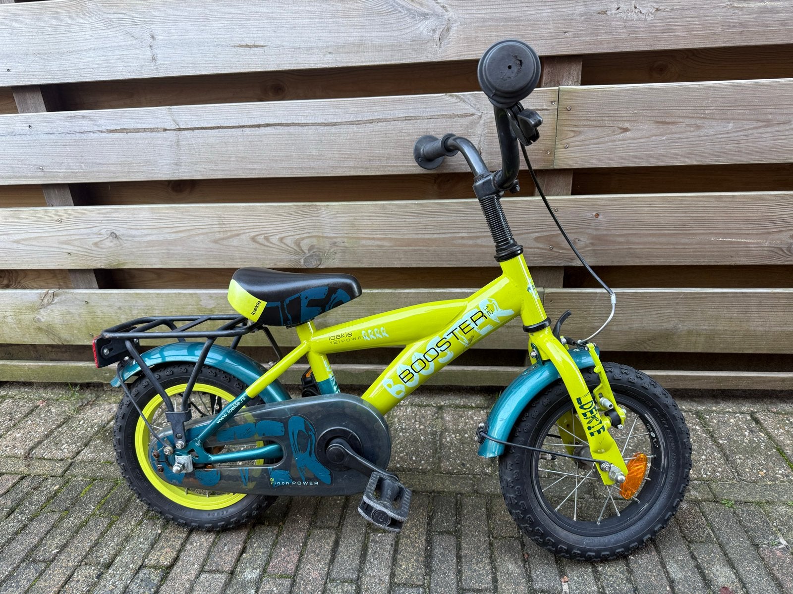 Kinderfiets loekie booster 12 inch - Geel/Blauw, Ophalen, Gebruikt, Minder dan 16 inch