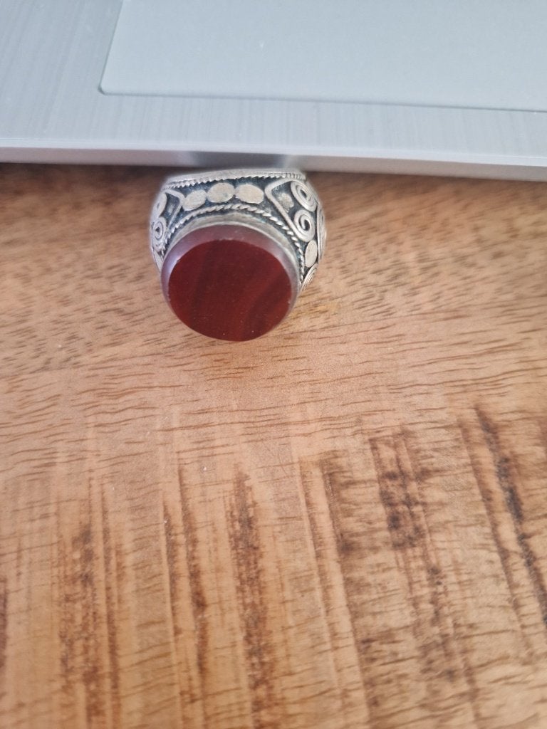 Tibetaanse ring met carneool maat 17, Ophalen of Verzenden, Zilver, Ring, Met edelsteen