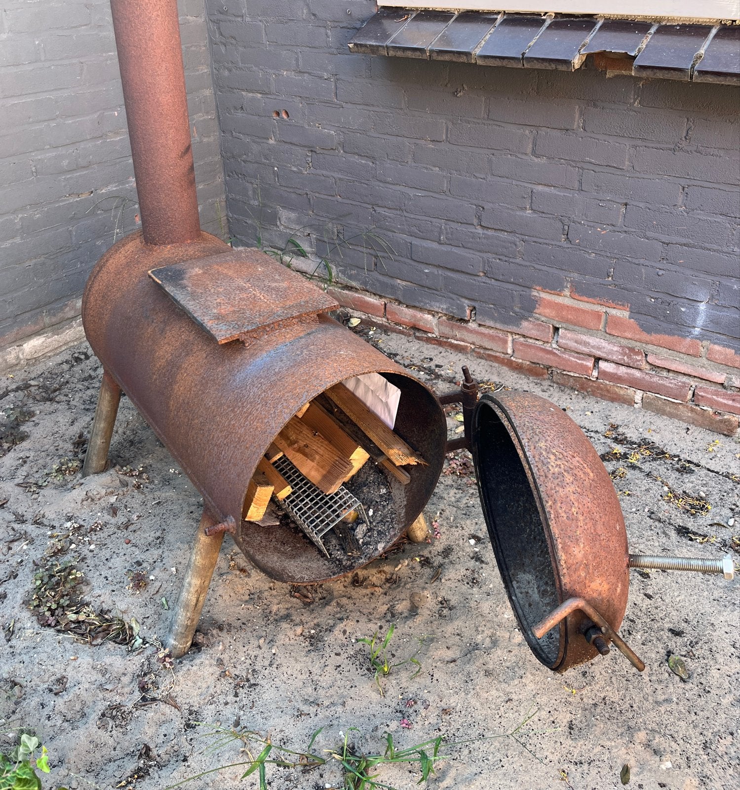 Terras kachel van oude gasfles 150cm 95cm, Ophalen, Gebruikt, Vuurton