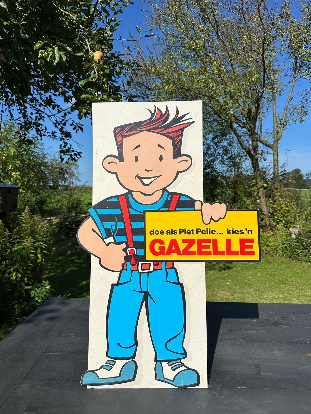 Vintage Piet Pelle Gazelle reclamebord, Verzamelen, Ophalen of Verzenden, Gebruikt, Reclamebord