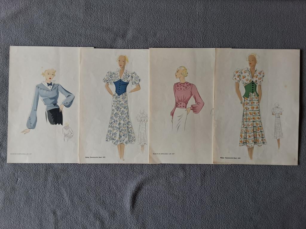 Oude mode prenten (VERKOCHT), Ophalen of Verzenden, Voor 1940, Gebruikt