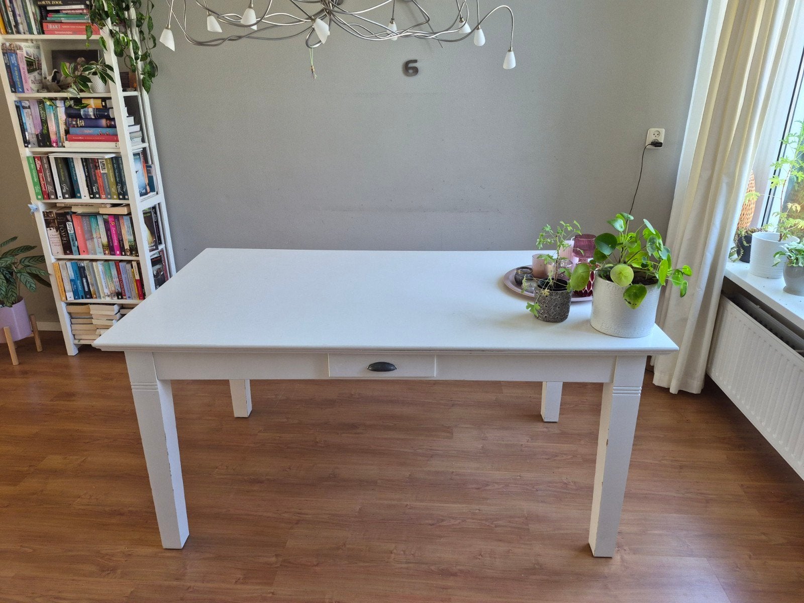 Gratis witte opknapper eettafel 160x90 cm, Huis en Inrichting, Tafels | Eettafels, Ophalen, Gebruikt, 50 tot 100 cm, 150 tot 200 cm