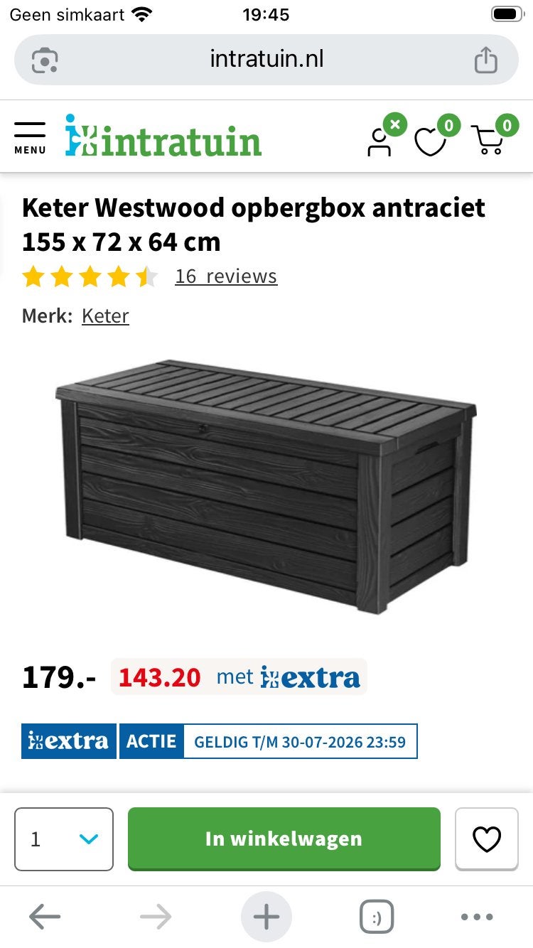 Keter Westwood opbergbox antraciet 155x72x64 cm, Ophalen, Gebruikt, Kunststof, Overige typen