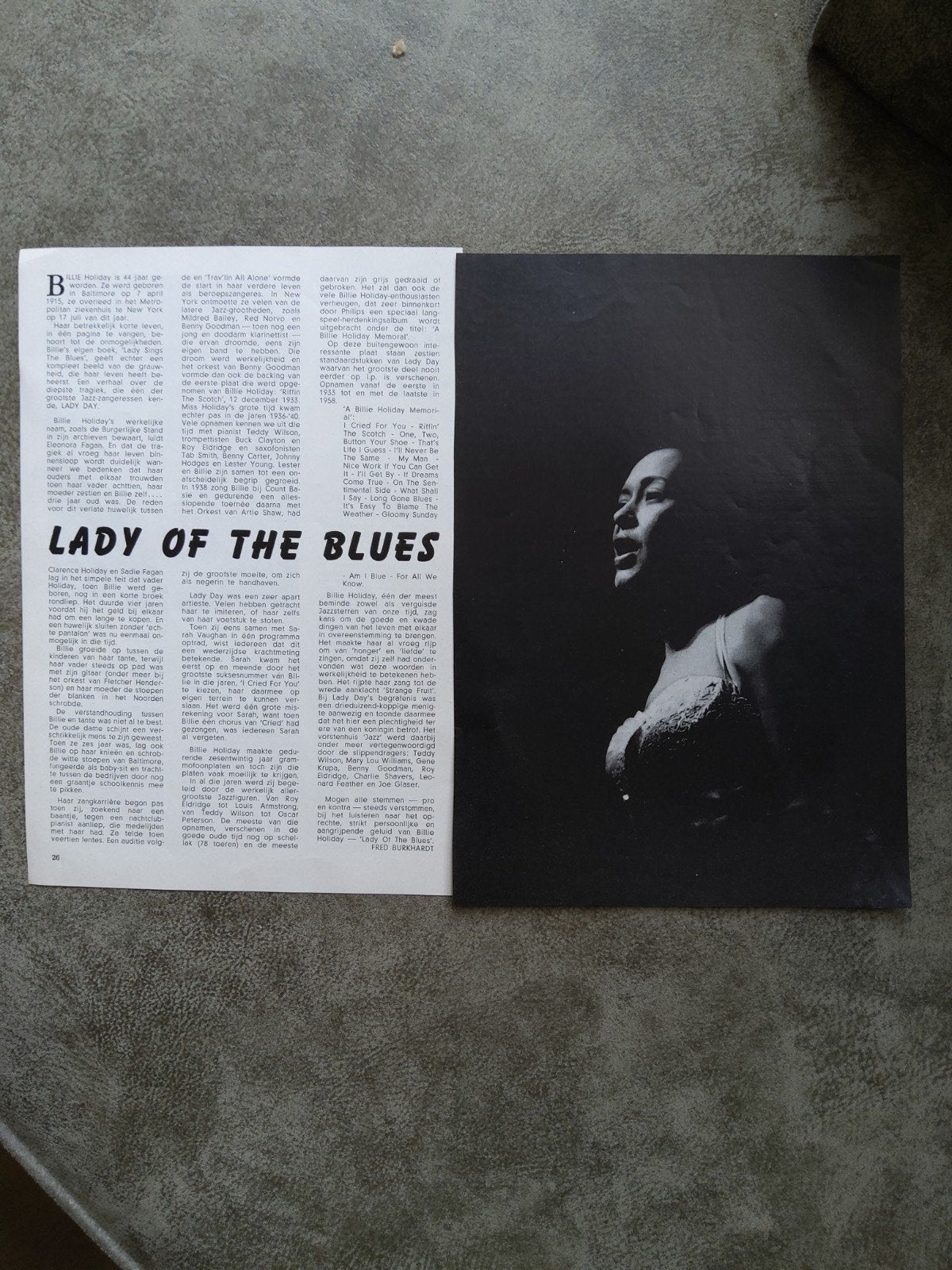 Billie Holiday, Ophalen of Verzenden, Zo goed als nieuw, Boek, Tijdschrift of Artikel