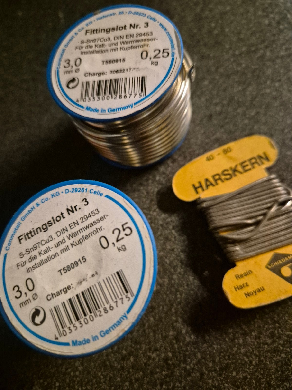 Soldeertin: 2x 0,25kg Fitting slot Nr. 3 en Harskern, Ophalen of Verzenden, Gebruikt