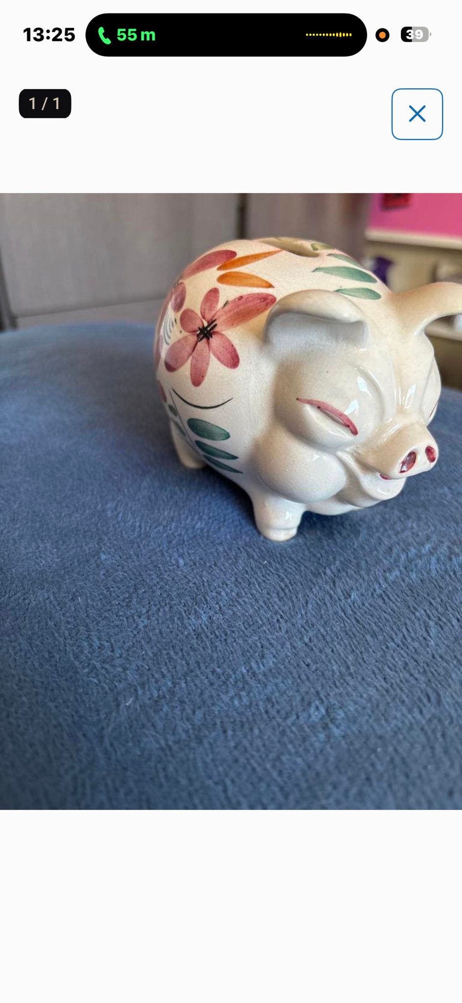 Leuk spaarvarken met bloemenpatroon, Ophalen of Verzenden, Gebruikt, Steen, Aardewerk of Keramiek, Dier