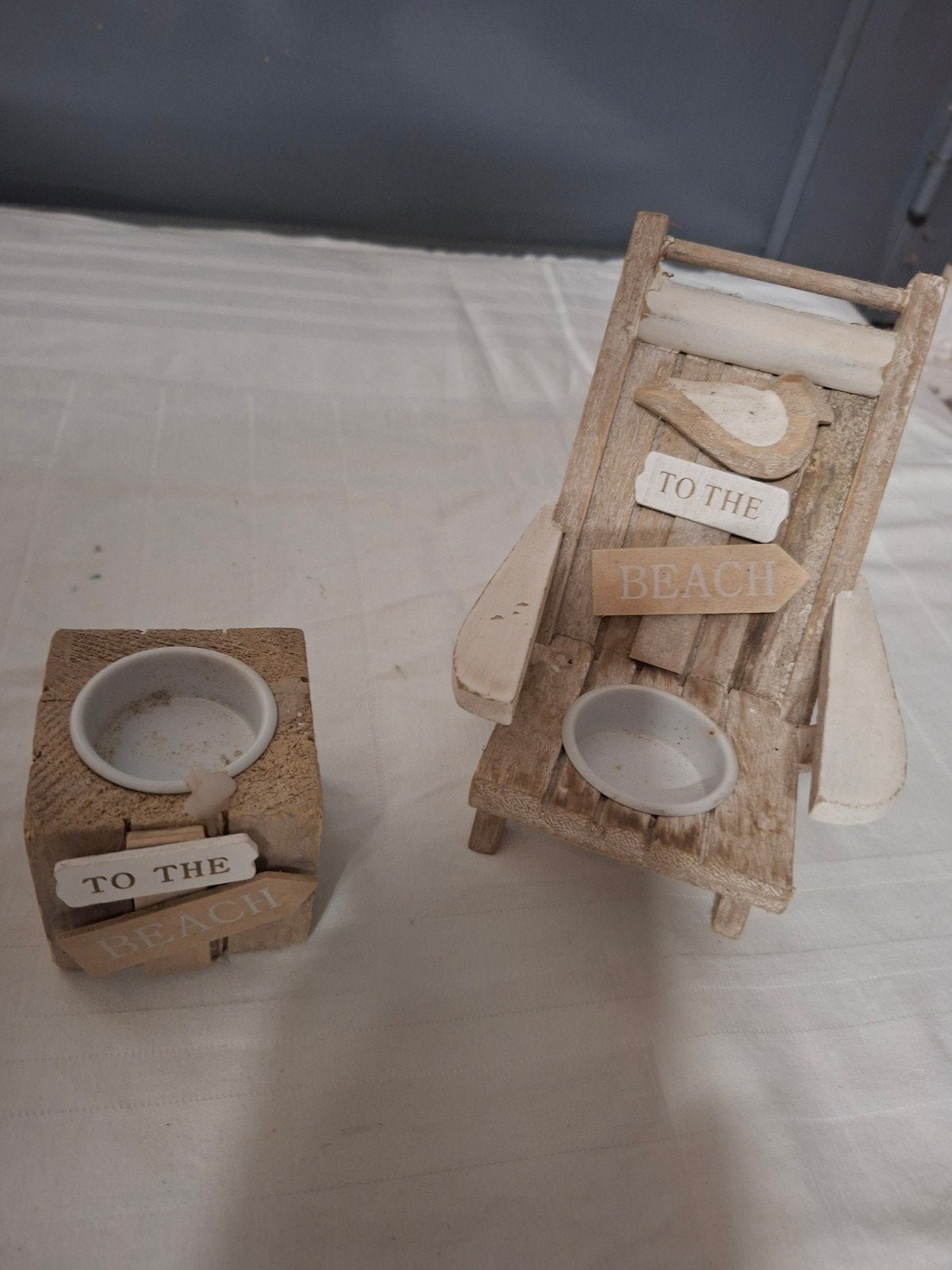 Decoratieve theelichthouders 'To the Beach' - set van 2, Hout, Beige, Ophalen of Verzenden, Landelijk
