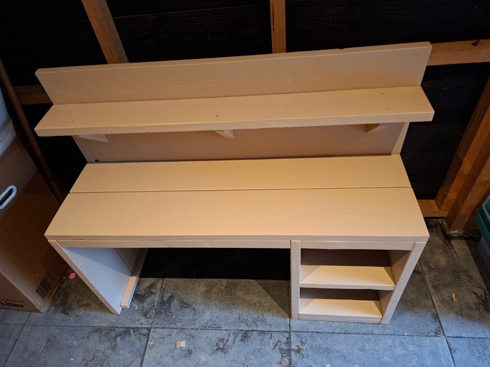Kinderbureau steigerhout, beige gelakt - 120x60x99cm, Huis en Inrichting, Gebruikt, Hout, Kinderbureau, Ophalen of Verzenden