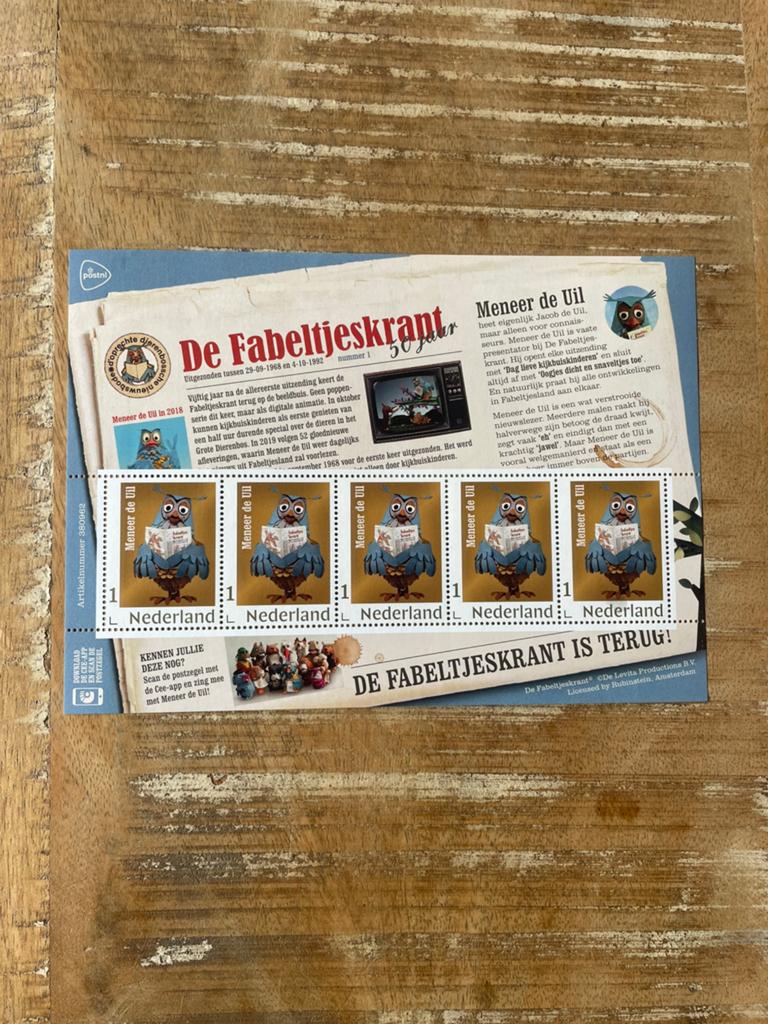 2018 Vel Pers PZ De Fabeltjeskrant Meneer de Uil Postfris., Postzegels en Munten, Ophalen of Verzenden, Na 1940, Postfris