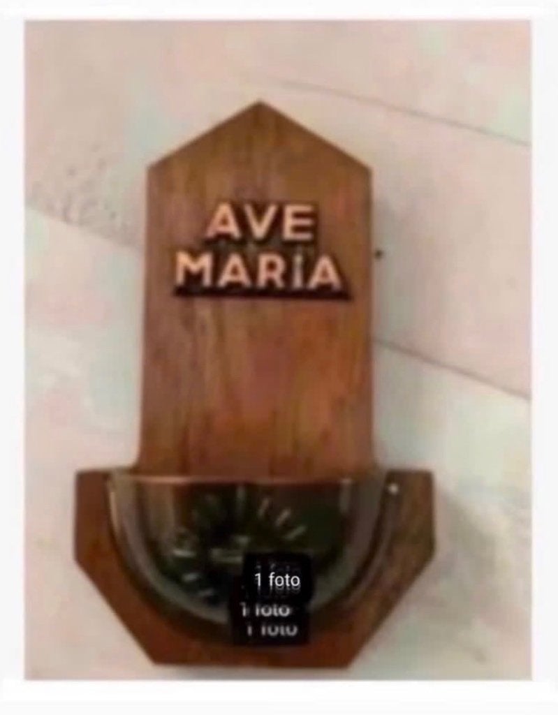 Antiek wijwater bakje Brocante, Ave Maria, 16,5 x 10 cm, Ophalen of Verzenden