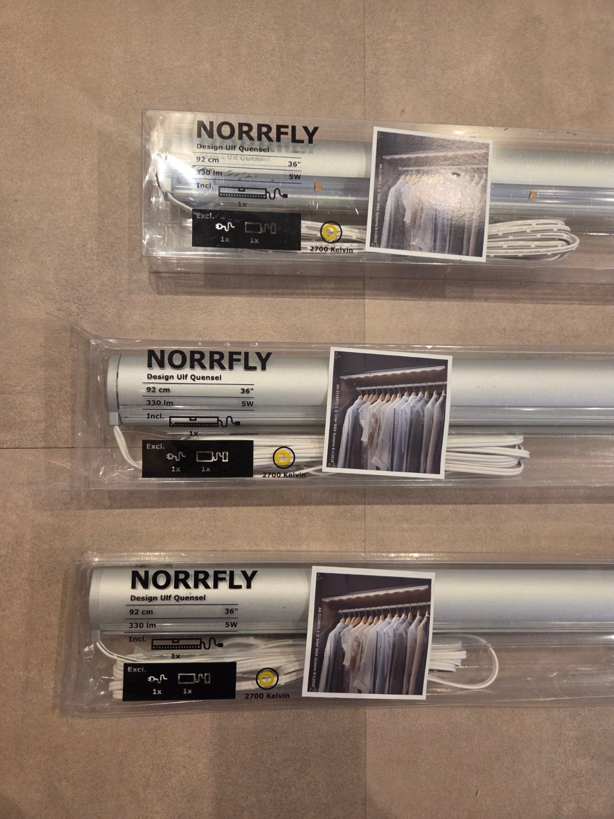 3x IKEA Norrfly LED verlichting 92cm - Nieuw in verpakking, Led-lamp, Nieuw, Warm wit, E27 (groot)