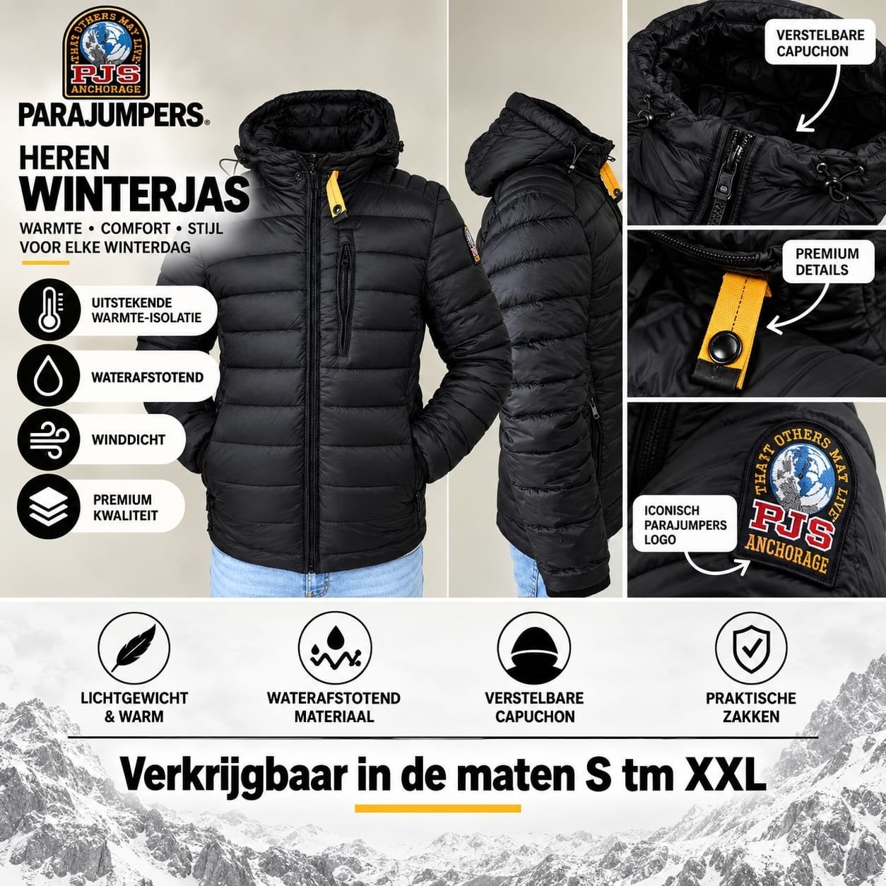 Parajumper heren winterjas S tm XXL merkkleding, Ophalen of Verzenden, Nieuw, Overige maten, Zwart