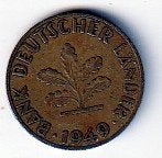 10  pfennig  1949  F  Duitsland. km. 103, Ophalen of Verzenden, Duitsland, Losse munt