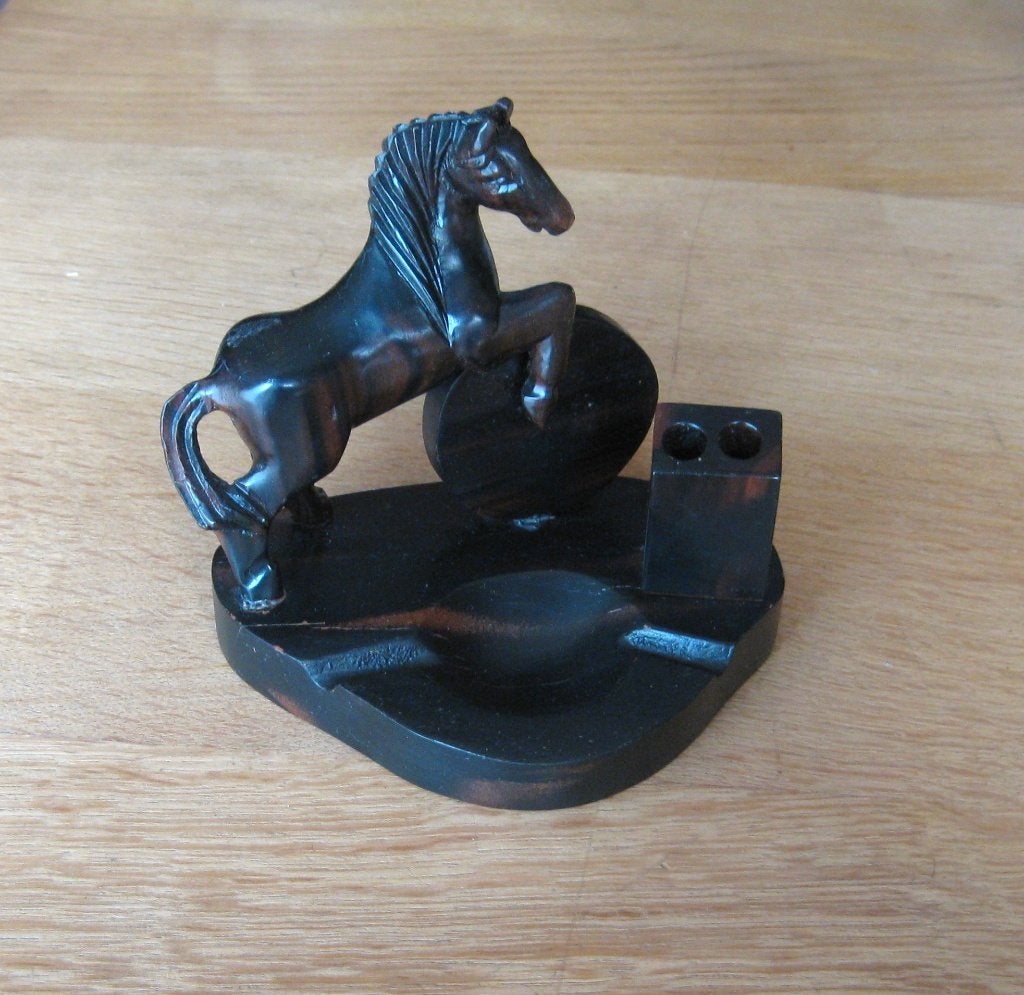 Vintage Asbak Sigarettenhouder paard, Ophalen of Verzenden, Zo goed als nieuw, Asbak