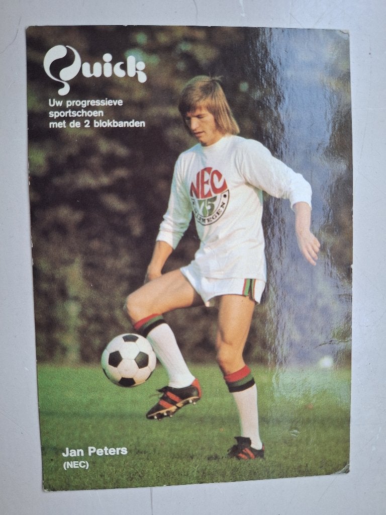 Jan Peters -NEC -vintage spelerskaart -Quick voetbalschoenen, Verzenden, Zo goed als nieuw, Overige binnenlandse clubs, Spelerskaart