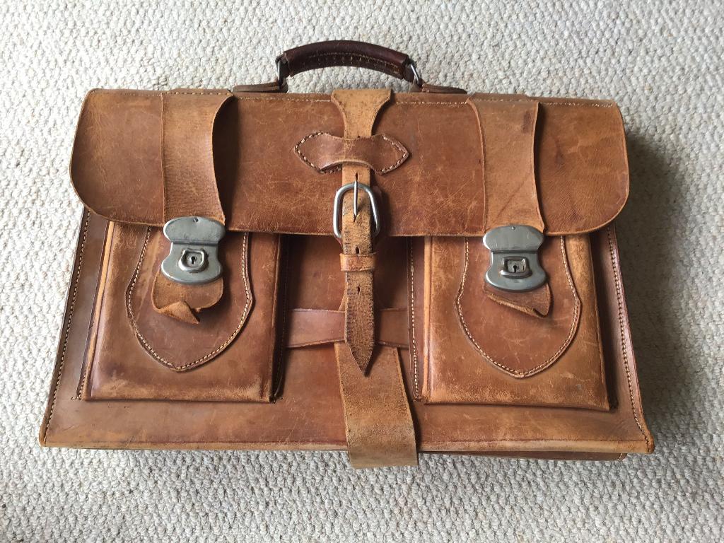 vintage leren schooltas, aktetas, Ophalen of Verzenden, Overige typen