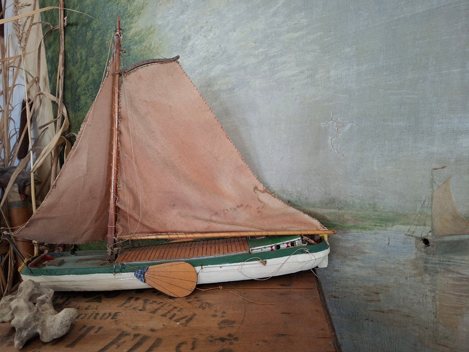 Oud schip, skûtsje, schaalmodel, volkskunst, huisvlijt, Ophalen of Verzenden