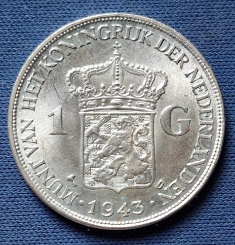 Nederlands-Indië 1 gulden 1943 PD Km 330 knap, 1 gulden, Verzenden, Zilver, Koningin Wilhelmina
