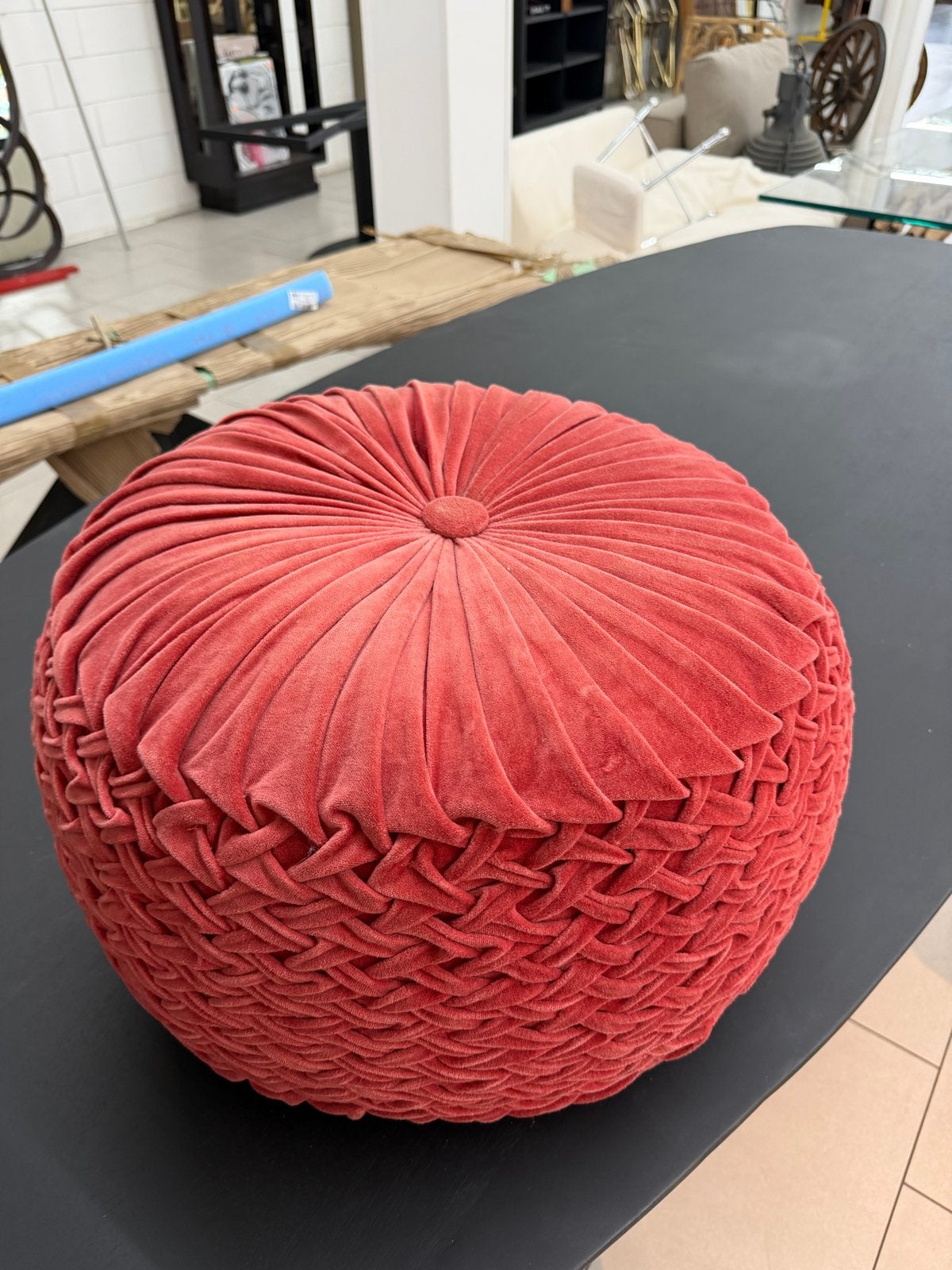 Fluwelen poef / hocker - terracotta / oudroze (z.g.a.n.), Ophalen, Zo goed als nieuw, Rond