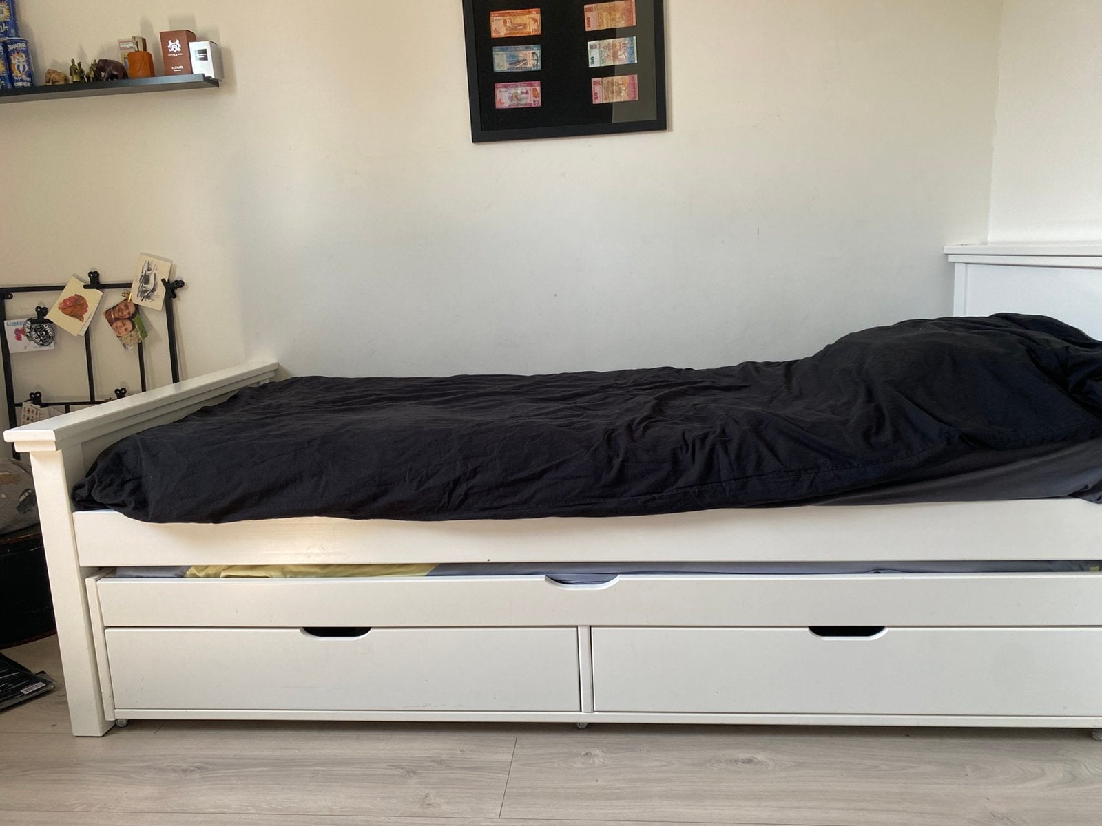 1 persoonsbed met 2 lades en extra logeerbed wit, Ophalen, Gebruikt, 90 cm, Eenpersoons