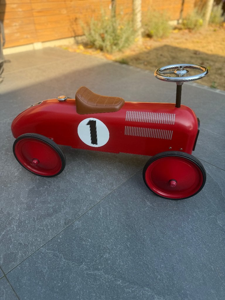 Vintage metalen loopauto /racewagen Rood, Ophalen of Verzenden, Zo goed als nieuw, Loopvoertuig