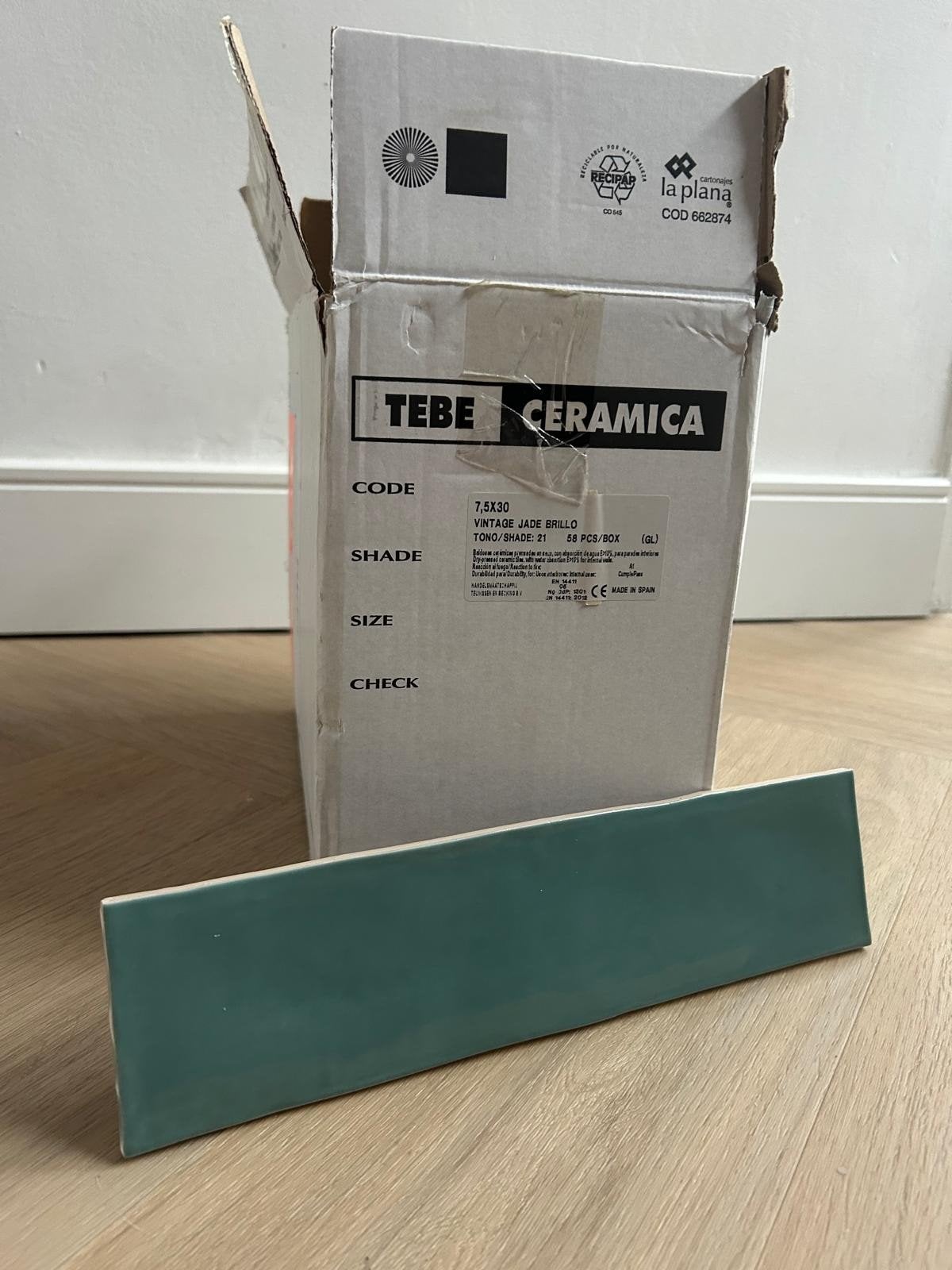 49 Vintage Jade Brillo tegels - 7.5x30 cm, Doe-het-zelf en Verbouw, Ophalen, Nieuw, Minder dan 20 cm, 20 tot 40 cm
