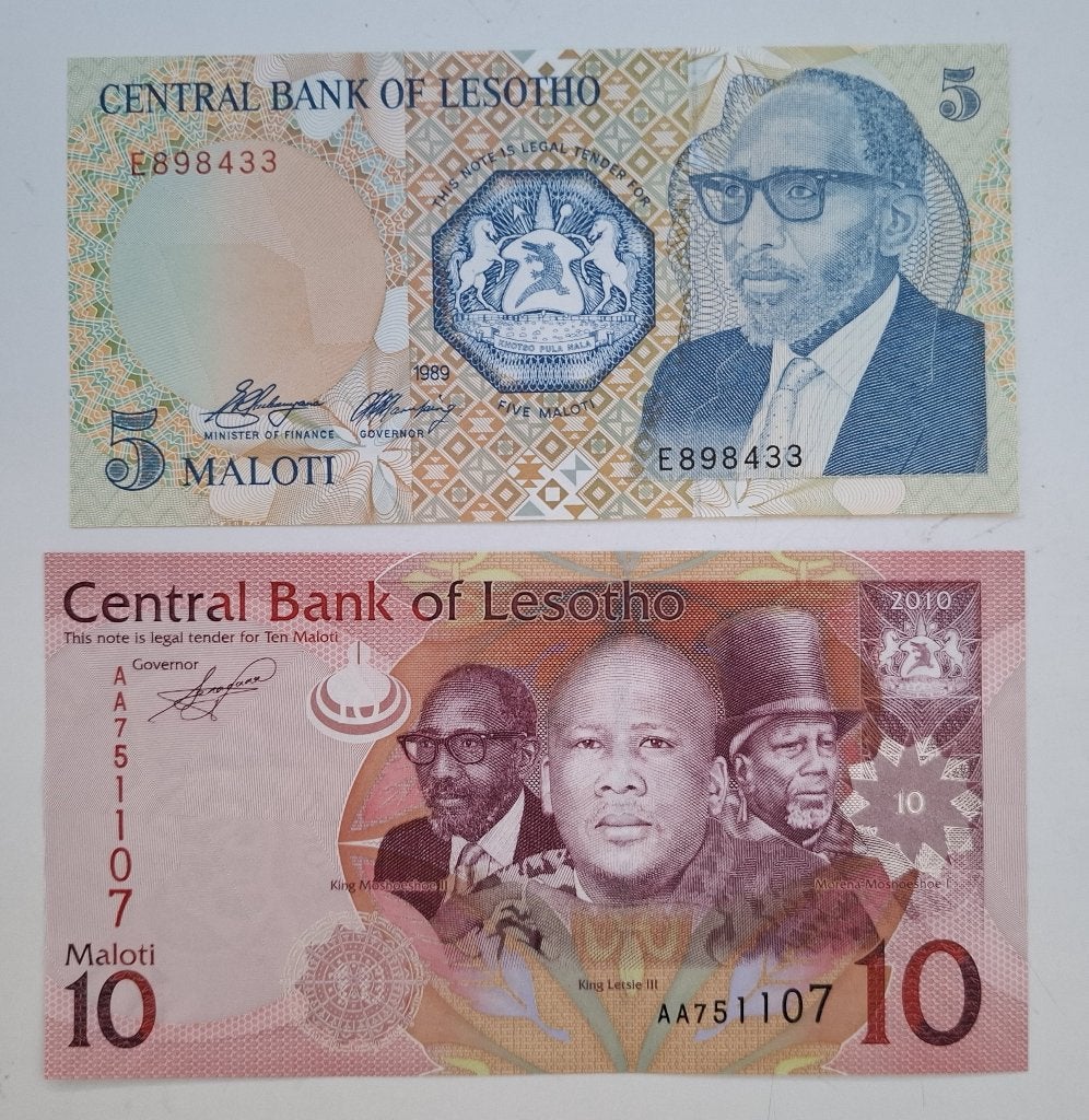 LESOTHO 2 bankbiljetten, Postzegels en Munten, Ophalen of Verzenden, Overige landen, Setje