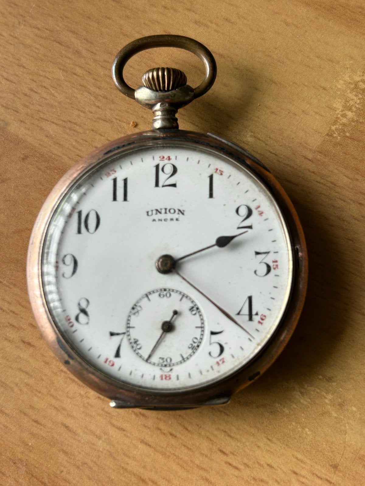 Union Ancre zakhorloge met beschermdoosje, Ophalen of Verzenden, Overige materialen, Zakhorloge, Overige merken
