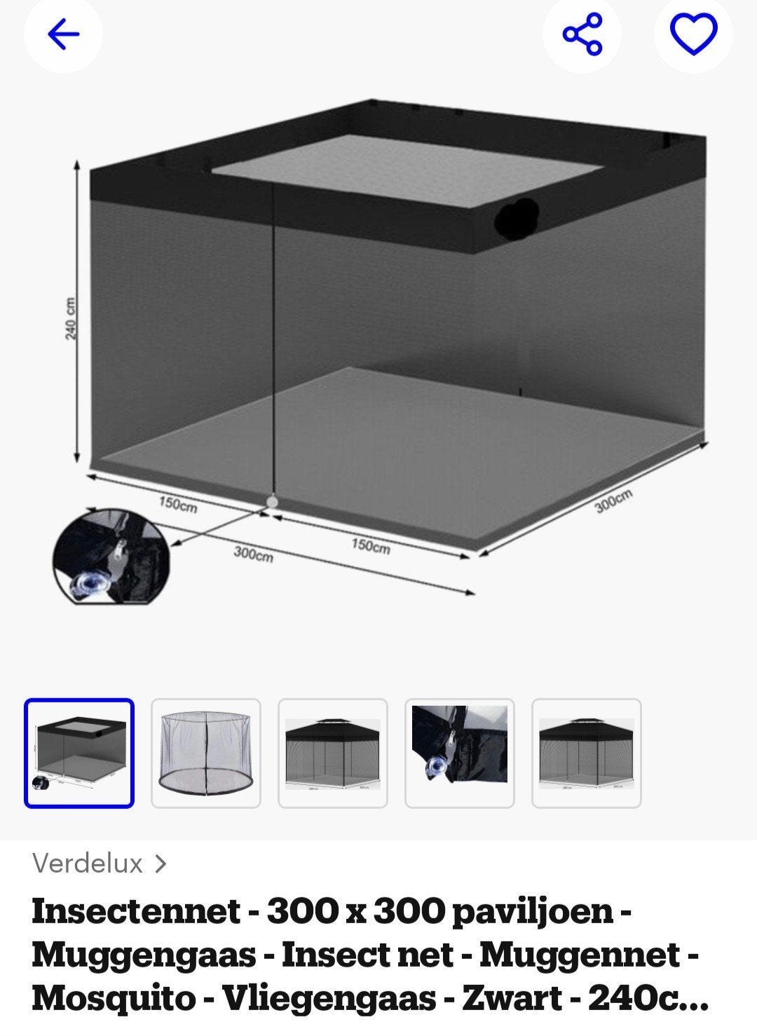 Nieuw insectennet/klamboe voor paviljoen/partytent 3x3m, Minder dan 4 meter, Nieuw, Paviljoen, 2 meter of meer