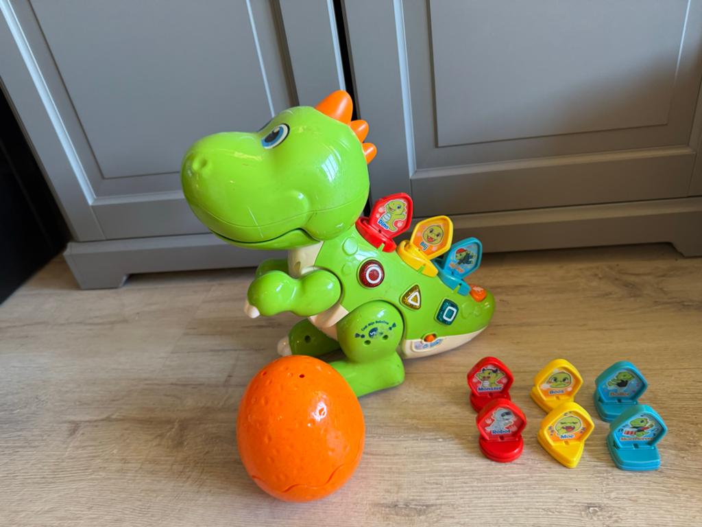 VTech Dino met ei en vormpjes, Kinderen en Baby's, Speelgoed | Babyspeelgoed, Gebruikt, Overige typen, Met licht, Ophalen of Verzenden