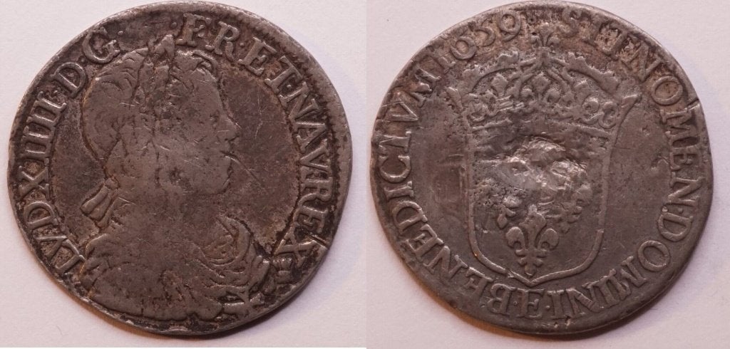 Frankrijk halve ecu 1659 Tours eigentijdse vervalsing, Ophalen of Verzenden, Frankrijk, Losse munt, Zilver