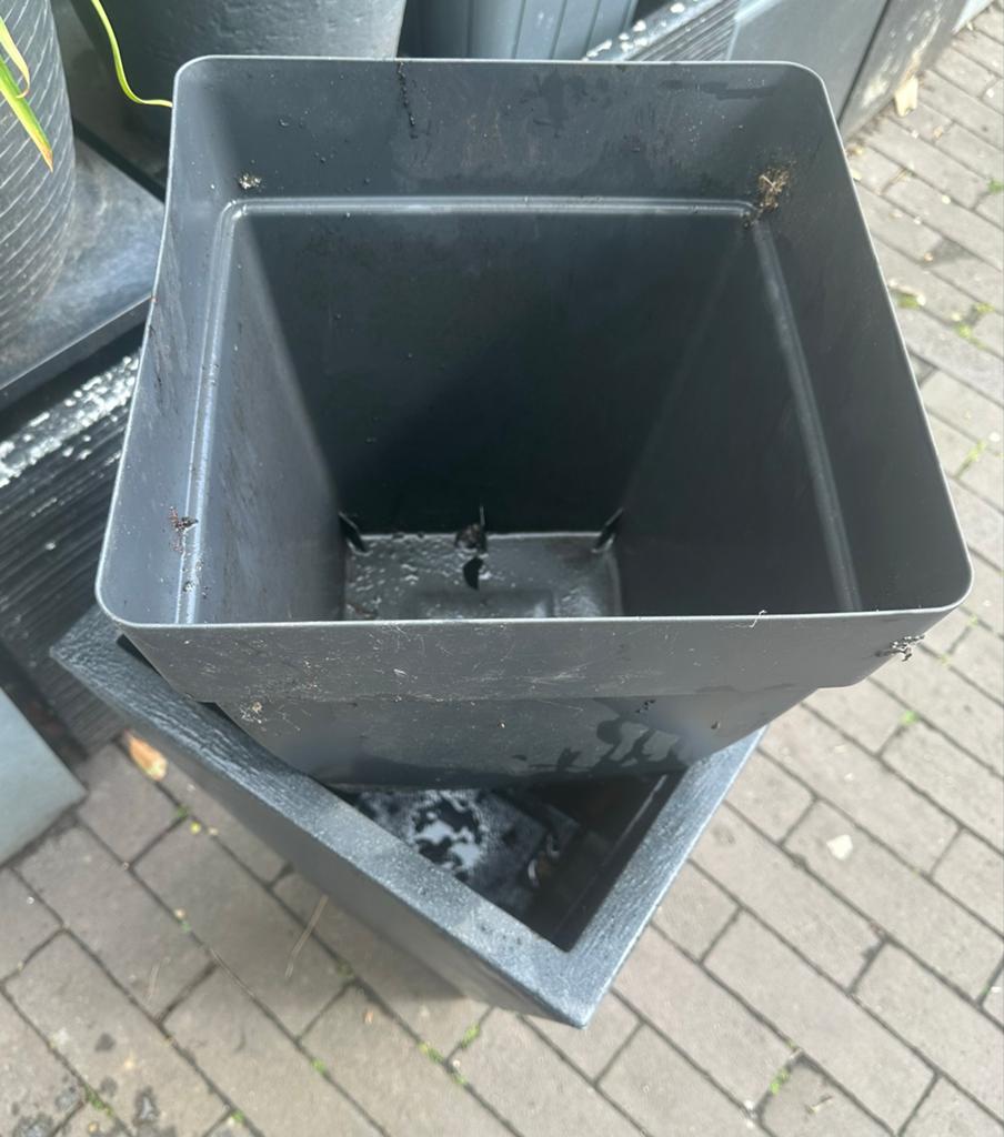 Grote vierkante plantenbak, antraciet, met binnen bak, Tuin en Terras, Bloempotten, Kunststof, Gebruikt, Balkon, Vierkant
